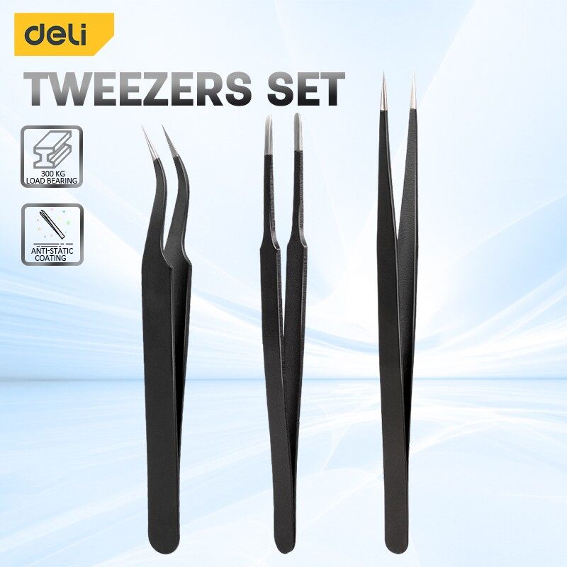 Deli 3PCS Tweezers Set Upgrade - Soldering Iron Kit review and price